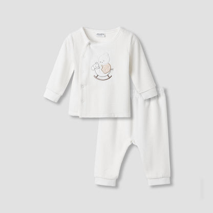 Juniors Pyjama Set with Bear Applique - Velour - Long Sleeves - Round Neck - White / 12-18 mths