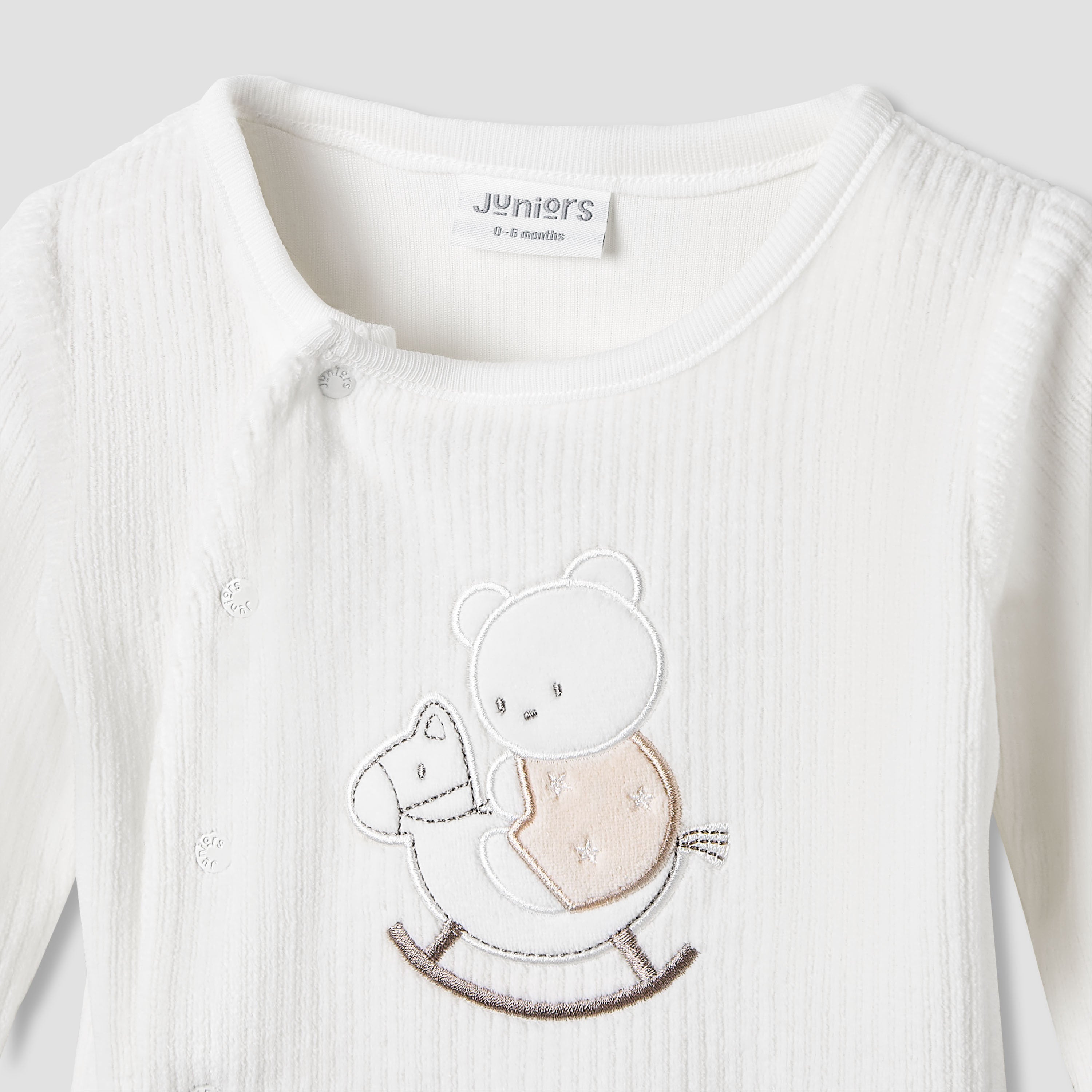 Juniors Pyjama Set with Bear Applique - Velour - Long Sleeves - Round Neck