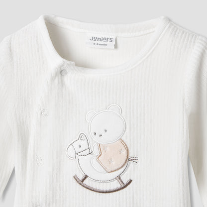 Juniors Pyjama Set with Bear Applique - Velour - Long Sleeves - Round Neck