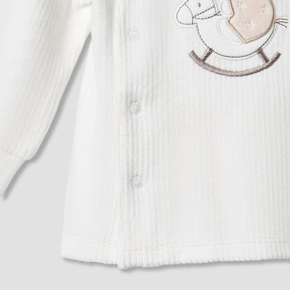 Juniors Pyjama Set with Bear Applique - Velour - Long Sleeves - Round Neck