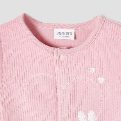 Juniors Pyjama Set with Bunny Applique - Velour - Long Sleeves - Round Neck