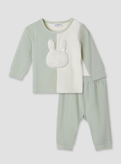 Juniors Pyjama Set with Bunny Applique - Velour - Long Sleeves - Round Neck-baby-girls-clothing-nightwear-pyjamasets-image-1