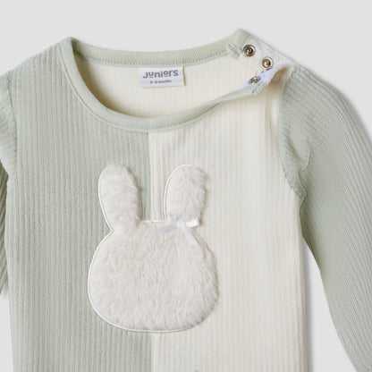 Juniors Pyjama Set with Bunny Applique - Velour - Long Sleeves - Round Neck