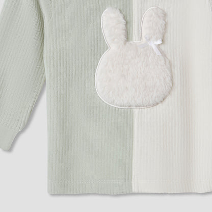 Juniors Pyjama Set with Bunny Applique - Velour - Long Sleeves - Round Neck