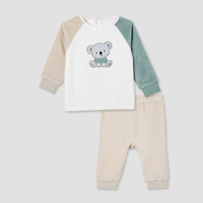 Juniors Pyjama Set with Koala Applique - Velour - Long Sleeves - Round Neck