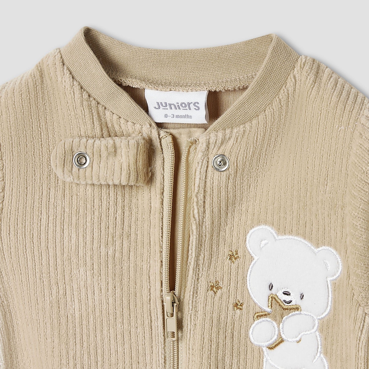 Juniors Round Neck Sleepsuit with Corduroy Texture - Cotton Blend - Long Sleeves