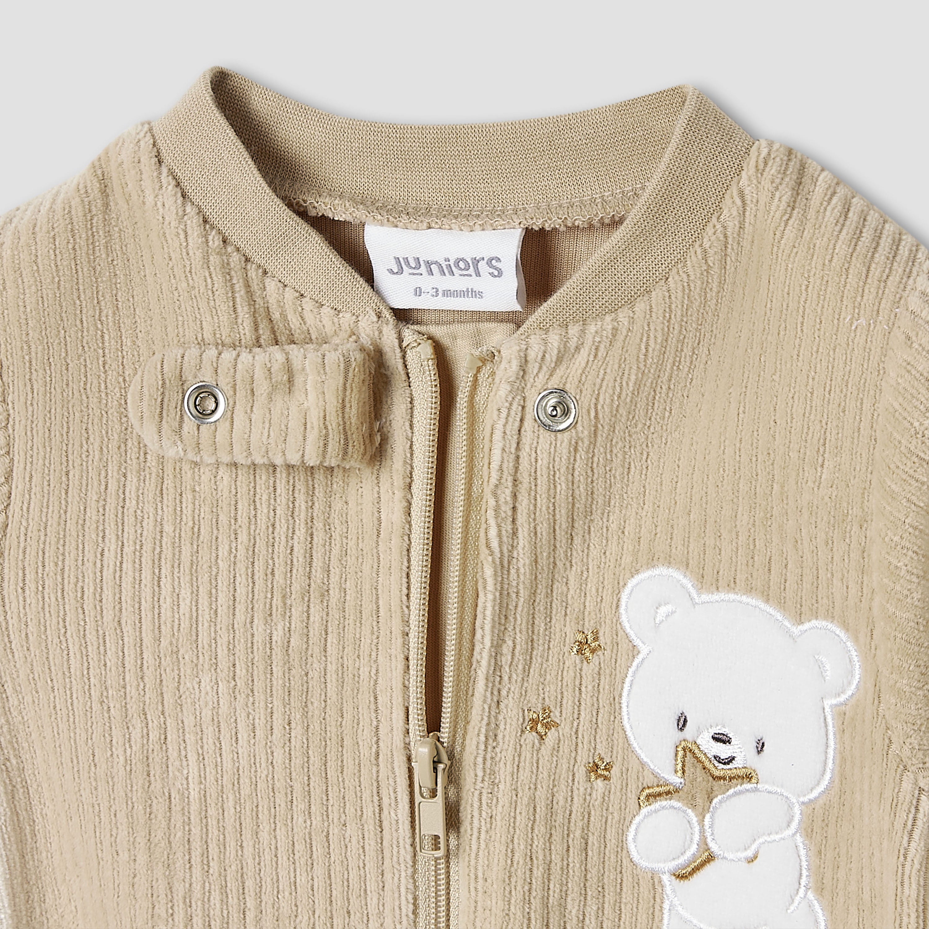 Juniors Round Neck Sleepsuit with Corduroy Texture - Cotton Blend - Long Sleeves
