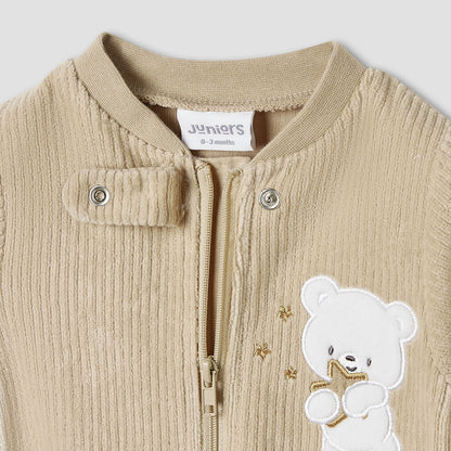 Juniors Round Neck Sleepsuit with Corduroy Texture - Cotton Blend - Long Sleeves