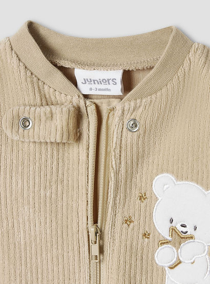 Juniors Round Neck Sleepsuit with Corduroy Texture - Cotton Blend - Long Sleeves-baby-boys-clothing-nightwear-sleepsuits-image-3