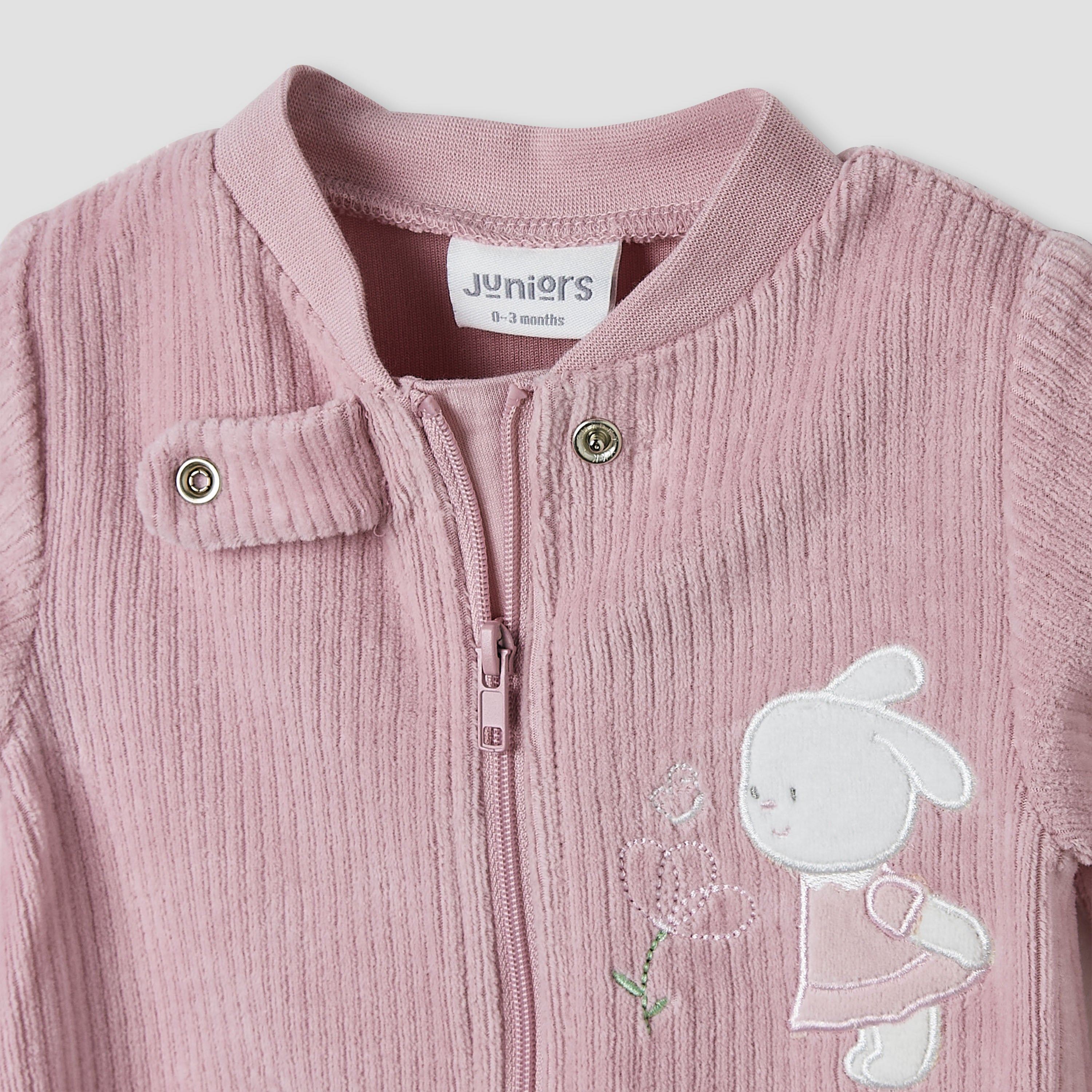 Juniors Round Neck Sleepsuit with Corduroy Texture - Cotton Blend - Long Sleeves