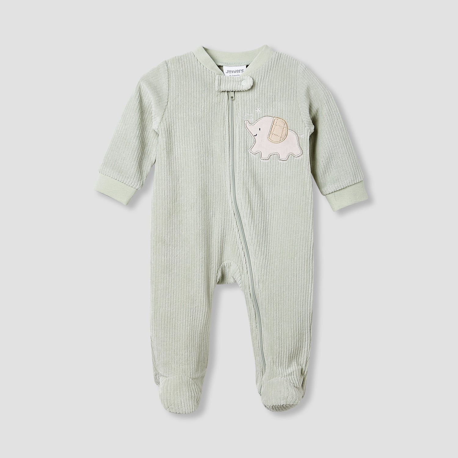 Juniors Crew Neck Sleepsuit with Corduroy Texture - Cotton Blend - Long Sleeves - Green / 9-12 mths