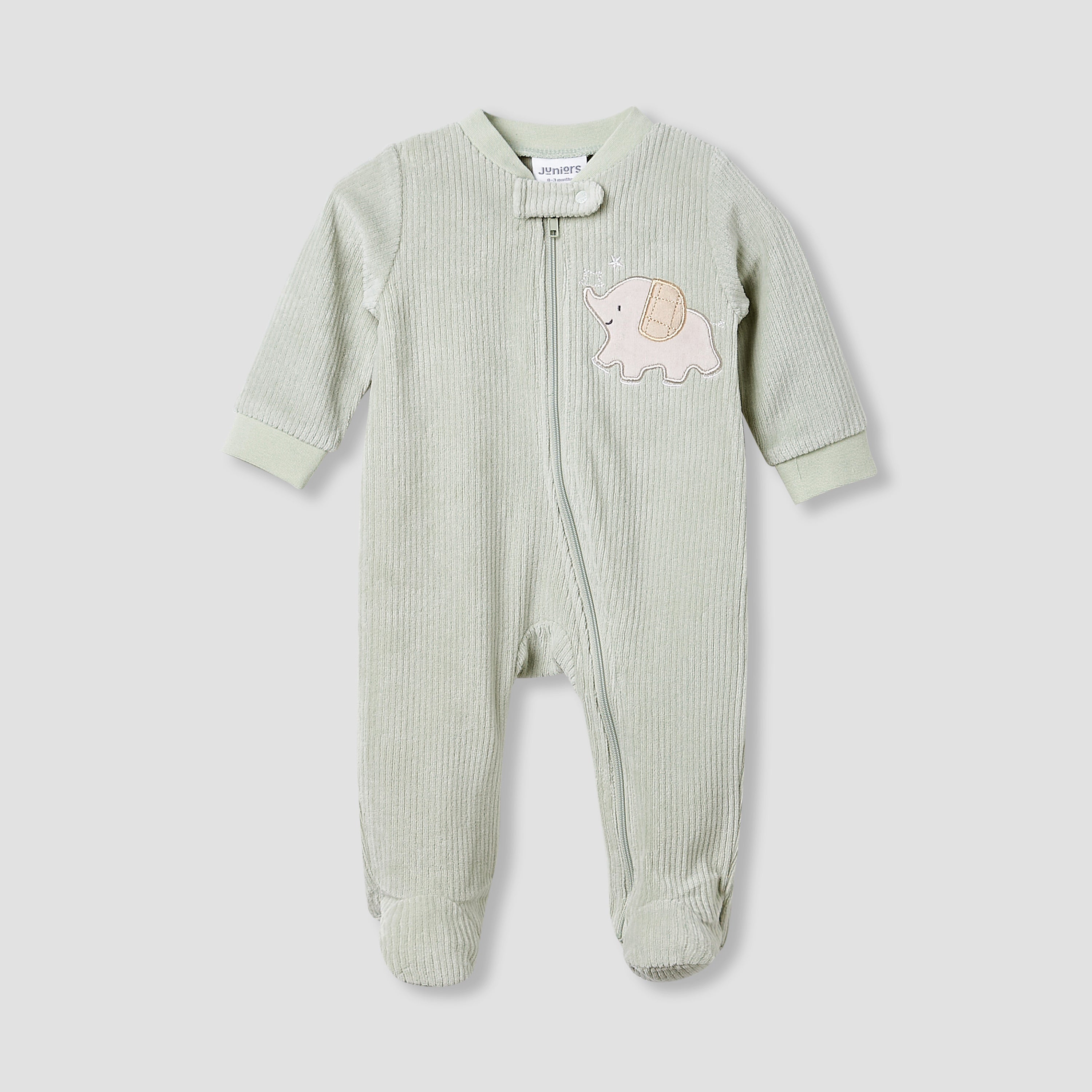 Juniors Crew Neck Sleepsuit with Corduroy Texture - Cotton Blend - Long Sleeves - Green / 9-12 mths