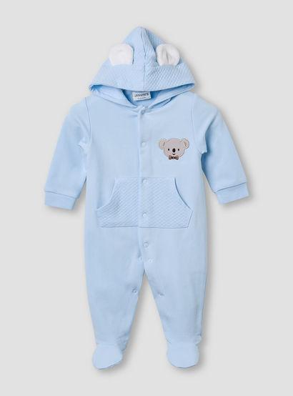 Juniors Hooded Sleepsuit with Koala Applique - Cotton - Long Sleeves-baby-girls-clothing-nightwear-sleepsuits-image-1
