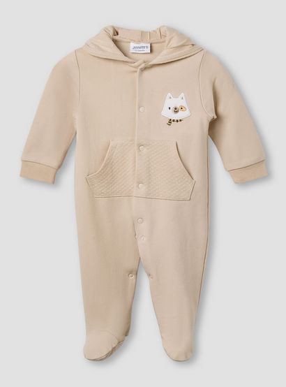 Juniors Hooded Sleepsuit with Animal Applique - Cotton - Long Sleeves-baby-boys-clothing-nightwear-sleepsuits-image-1