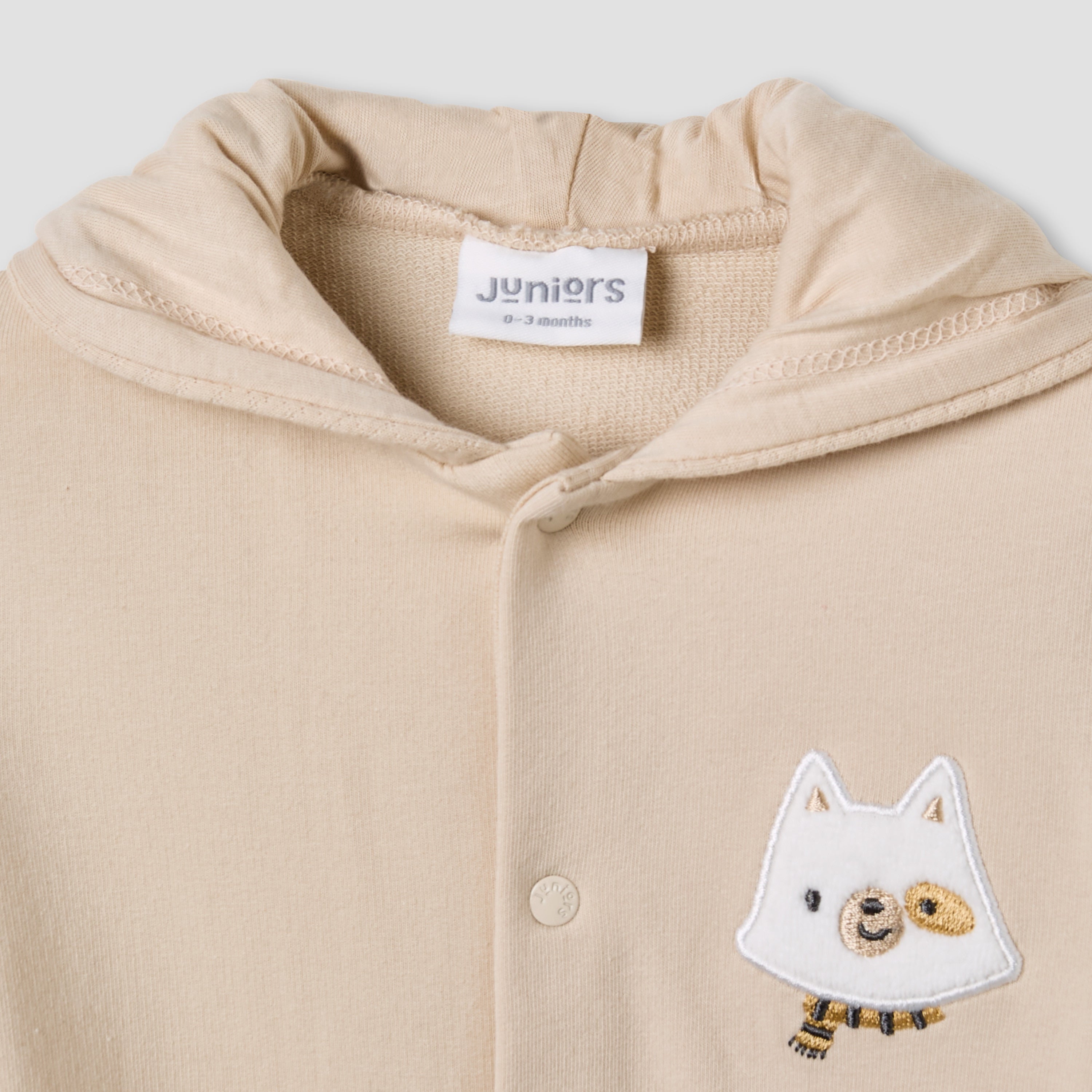 Juniors Hooded Sleepsuit with Animal Applique - Cotton - Long Sleeves