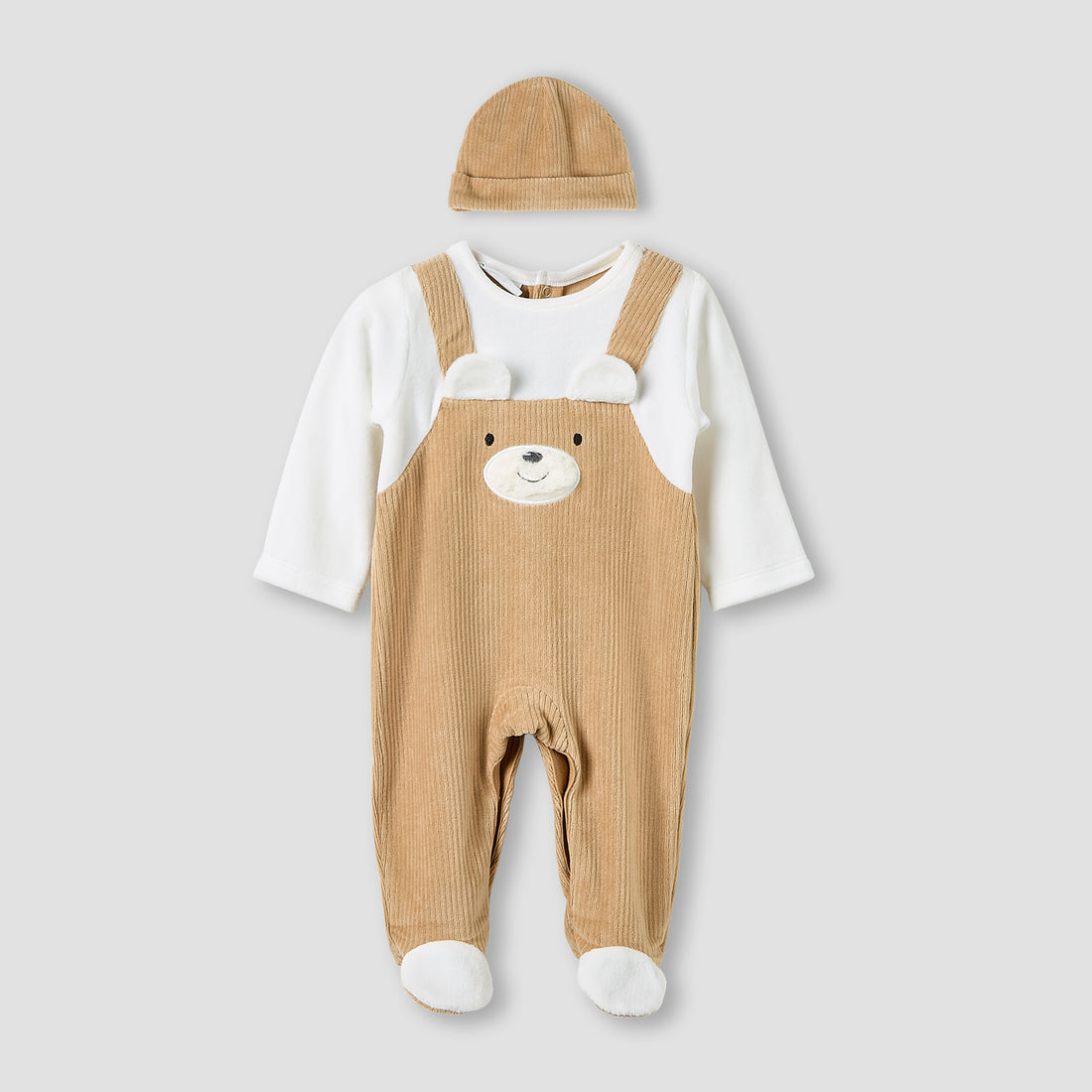 Juniors Sleepsuit with Ribbed Cap - Long Sleeves - Brown / 9-12 mths