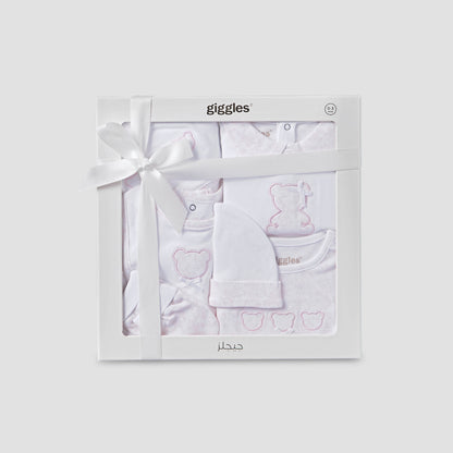 Set of 6 Giggles Clothing Gift Set with Embroidery - Pink / 0-3 mths