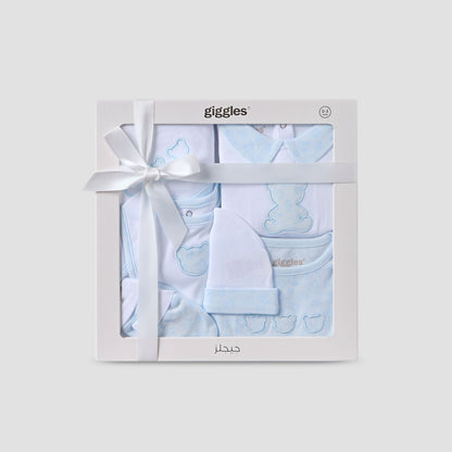 Set of 6 Giggles Clothing Gift Set with Embroidery - Blue / 0-3 mths