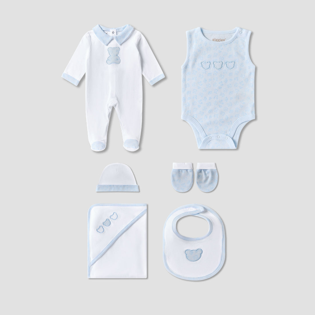 Set of 6 Giggles Clothing Gift Set with Embroidery