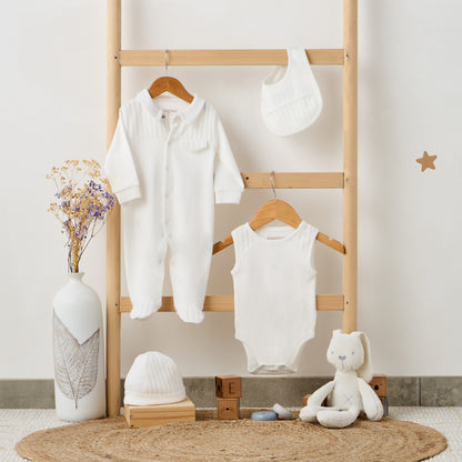 Giggles 4-Piece Boys Gift Set - Cotton - Sleepsuit, Cap, Bodysuit - Textured