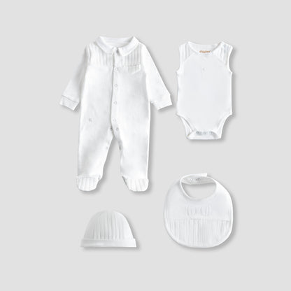Giggles 4-Piece Boys Gift Set - Cotton - Sleepsuit, Cap, Bodysuit - Textured