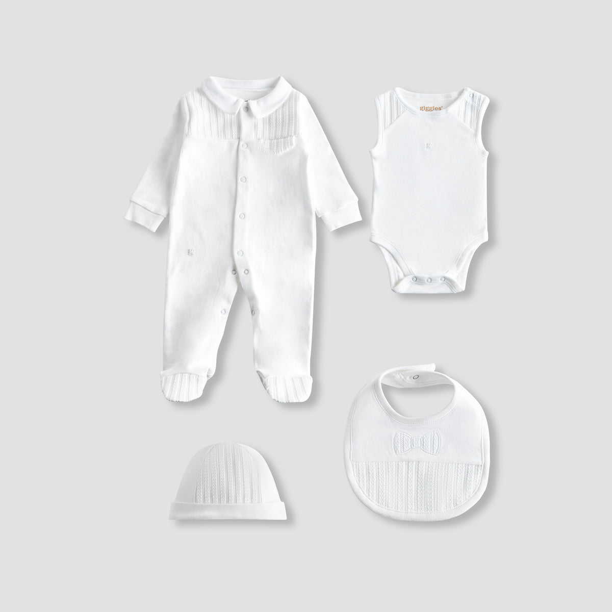 Giggles 4-Piece Boys Gift Set - Cotton - Sleepsuit, Cap, Bodysuit - Textured