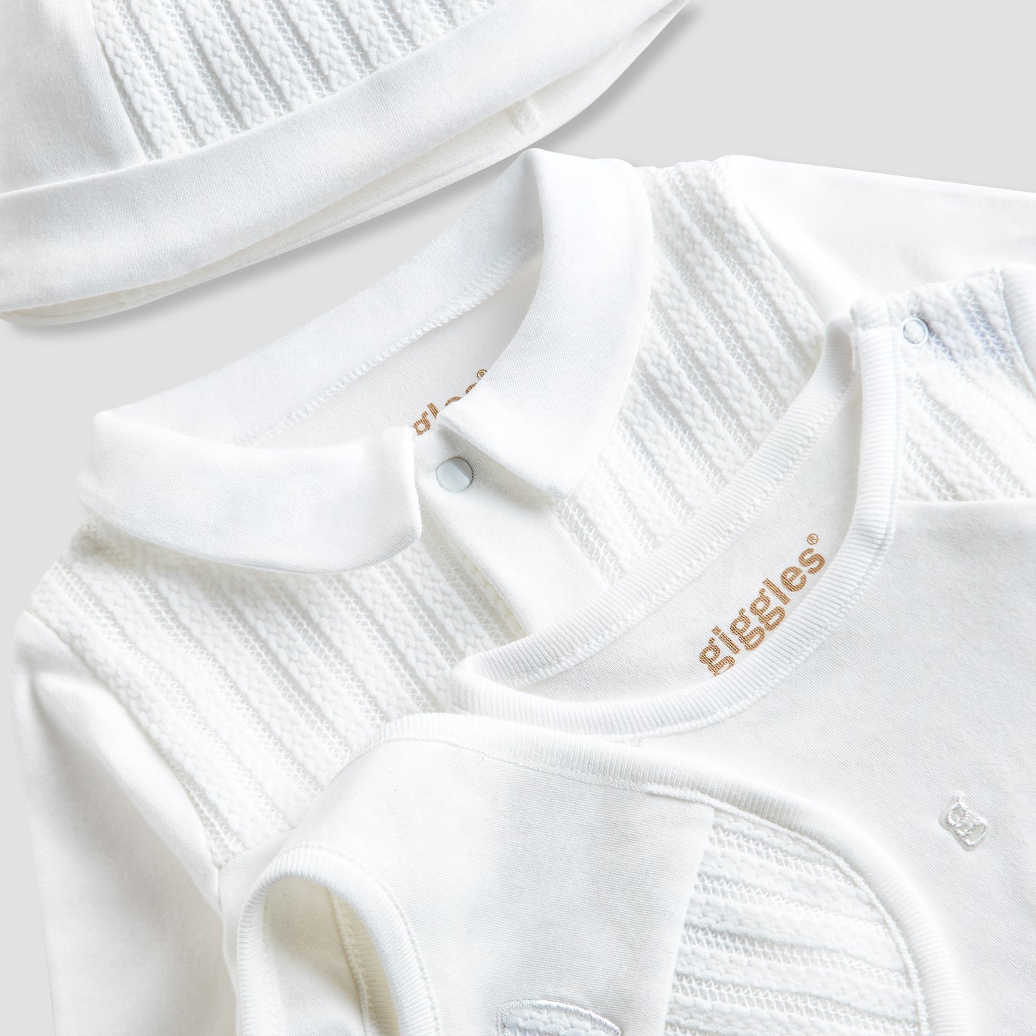 Giggles 4-Piece Boys Gift Set - Cotton - Sleepsuit, Cap, Bodysuit - Textured