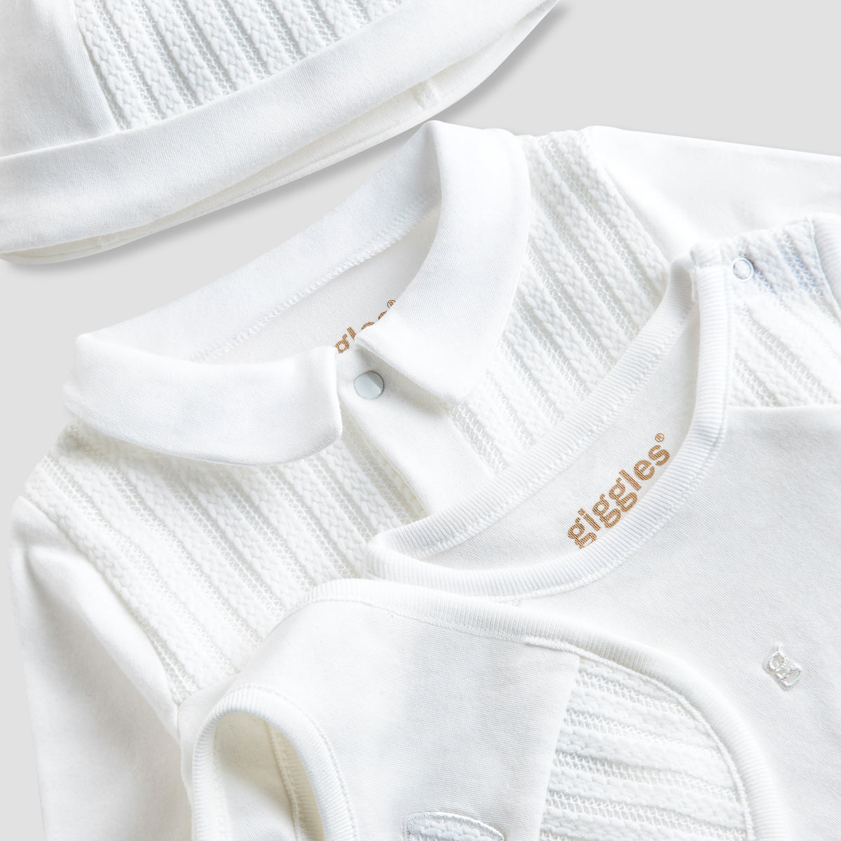 Giggles 4-Piece Boys Gift Set - Cotton - Sleepsuit, Cap, Bodysuit - Textured