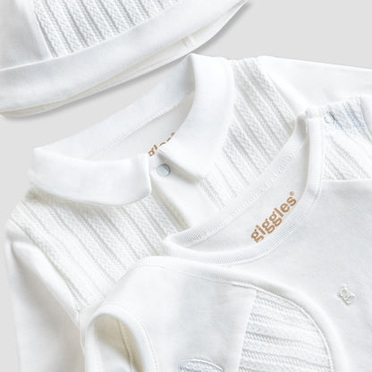 Giggles 4-Piece Boys Gift Set - Cotton - Sleepsuit, Cap, Bodysuit - Textured