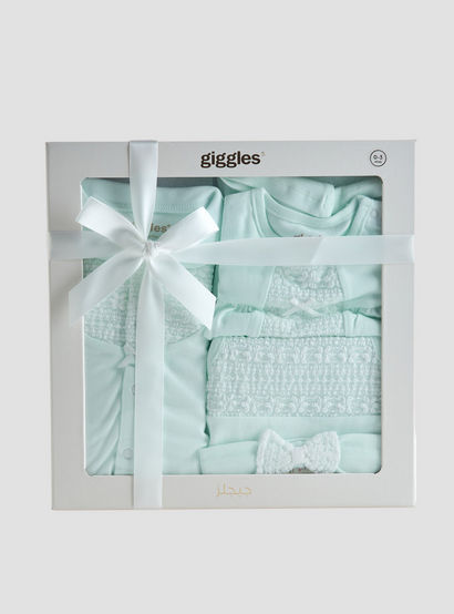 Giggles 4-Piece Girls Gift Set - Cotton - Sleepsuit, Bodysuit, Dress - Lace Detail-baby-girls-clothing-setsandcoords-image-1
