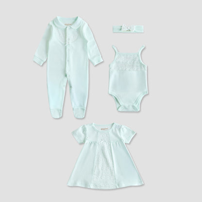 Giggles 4-Piece Girls Gift Set - Cotton - Sleepsuit, Bodysuit, Dress - Lace Detail