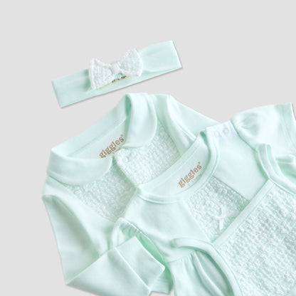 Giggles 4-Piece Girls Gift Set - Cotton - Sleepsuit, Bodysuit, Dress - Lace Detail