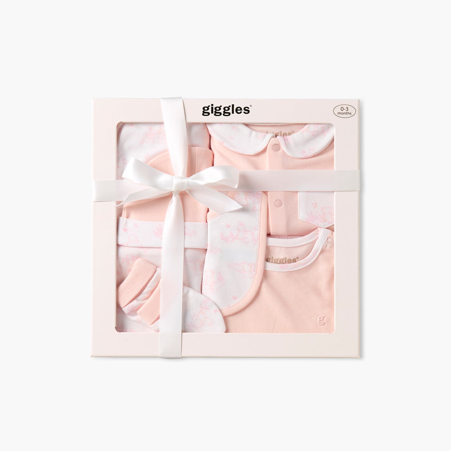 Set of 6 Giggles Clothing Gift Set with Bear Print - Pink / 3-6 mths