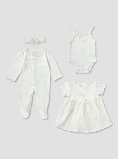 Set of 4 Giggles Clothing Gift Set with Butterfly Applique-baby-girls-clothing-setsandcoords-image-2