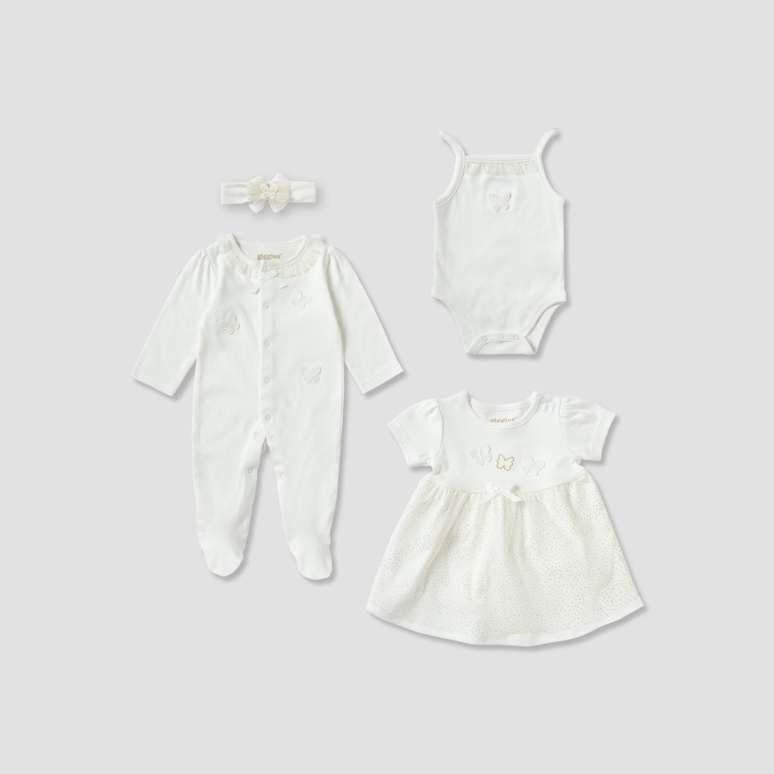 Set of 4 Giggles Clothing Gift Set with Butterfly Applique