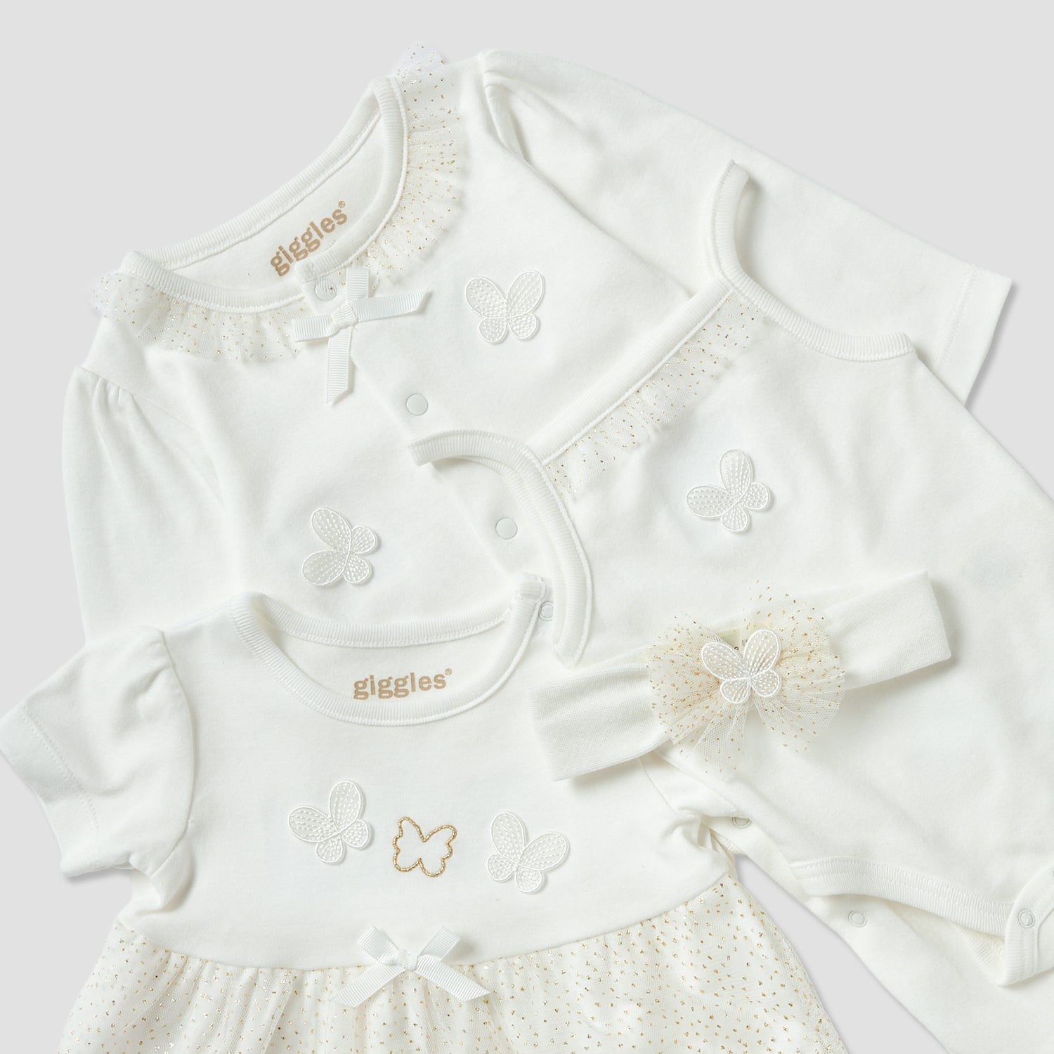 Set of 4 Giggles Clothing Gift Set with Butterfly Applique