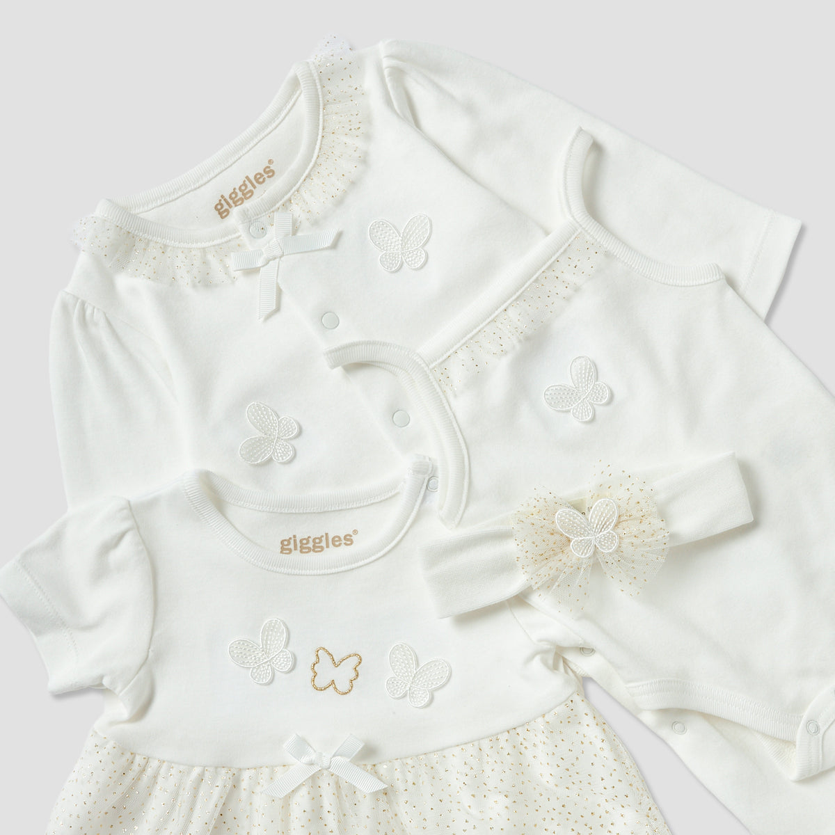 Set of 4 Giggles Clothing Gift Set with Butterfly Applique