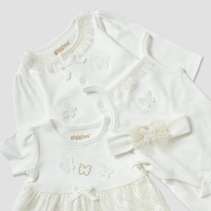Set of 4 Giggles Clothing Gift Set with Butterfly Applique