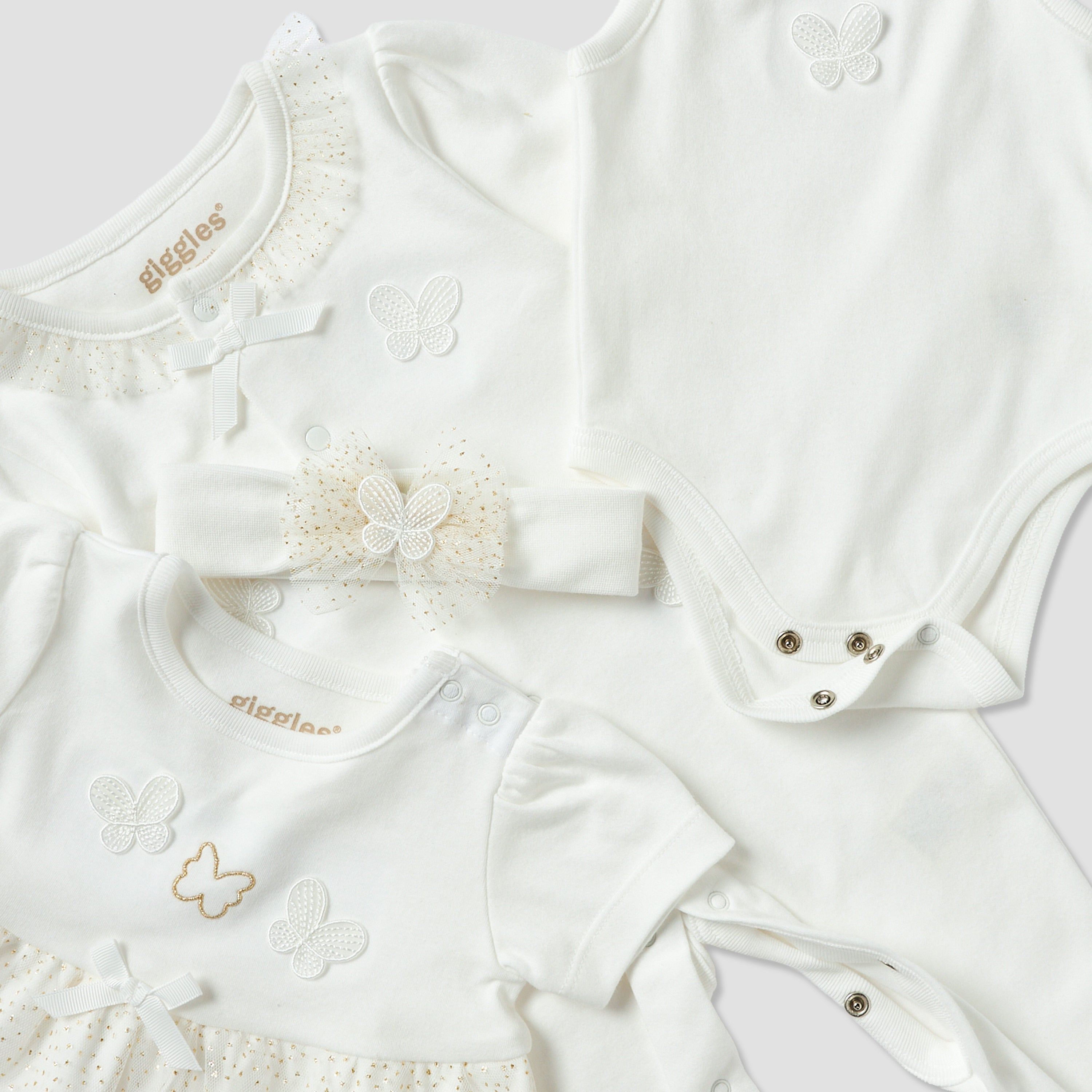 Set of 4 Giggles Clothing Gift Set with Butterfly Applique