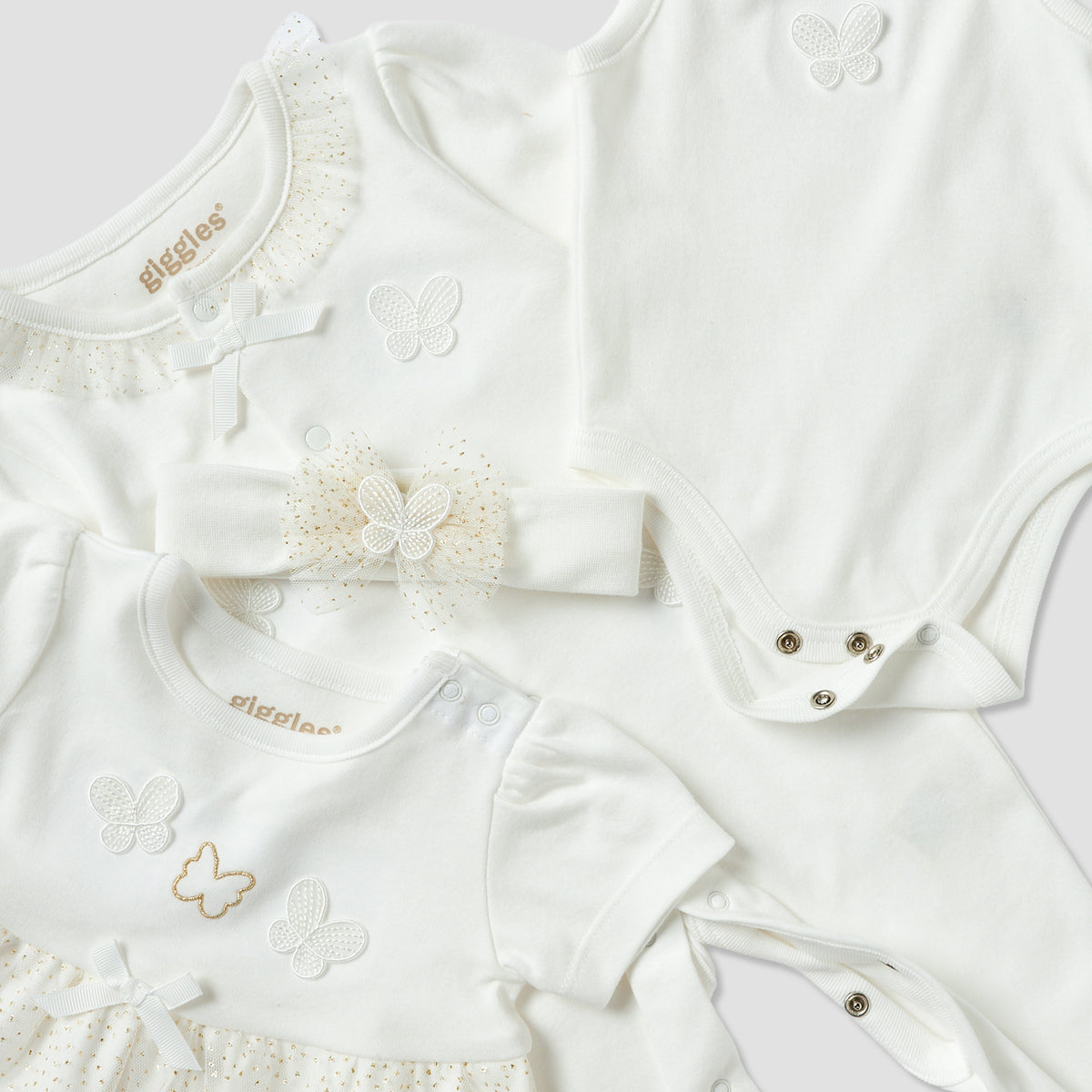 Set of 4 Giggles Clothing Gift Set with Butterfly Applique