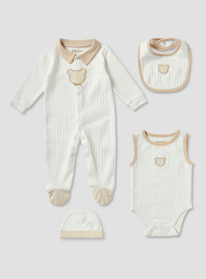 Set of 4 Giggles Clothing Gift Set with Bear Applique-baby-boys-clothing-setsandcoords-image-2