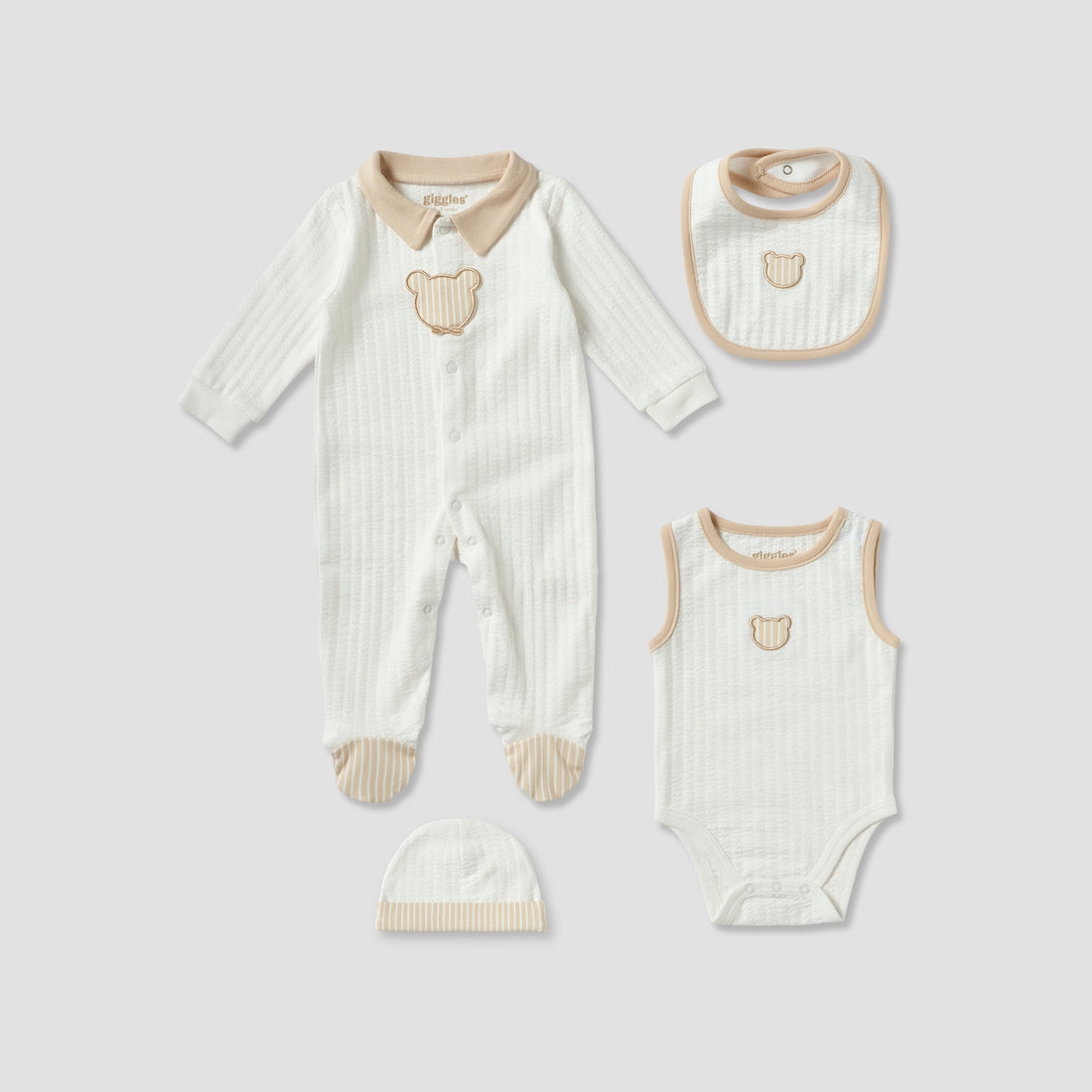 Set of 4 Giggles Clothing Gift Set with Bear Applique
