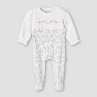 Giggles Cotton Round Neck Long Sleeves Sleepsuit with Floral Embroidery-undefined-image-1