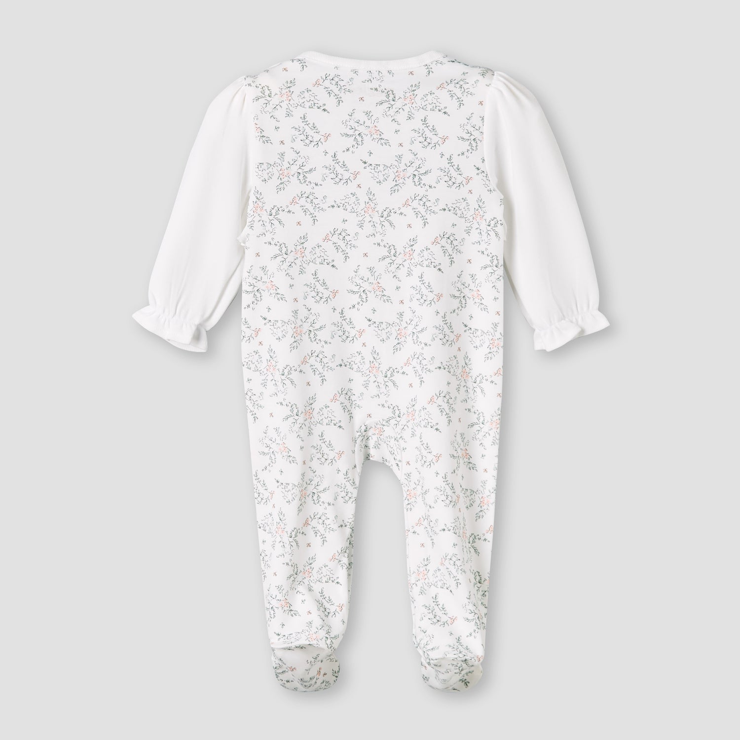 Giggles Cotton Round Neck Long Sleeves Sleepsuit with Floral Embroidery