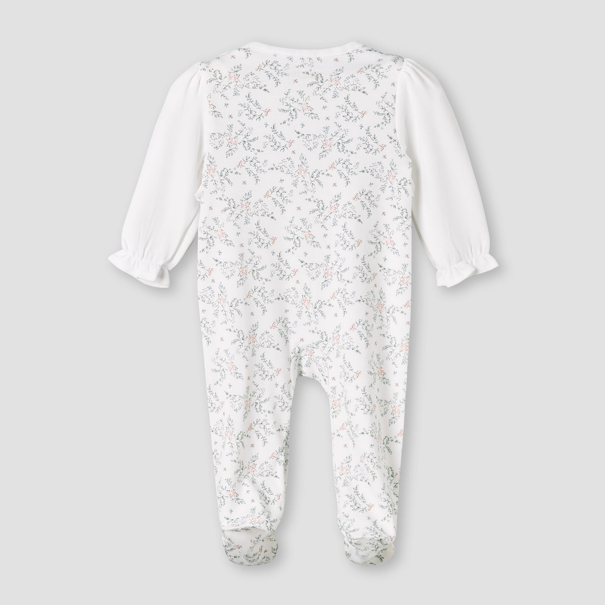 Giggles Cotton Round Neck Long Sleeves Sleepsuit with Floral Embroidery