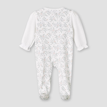 Giggles Cotton Round Neck Long Sleeves Sleepsuit with Floral Embroidery