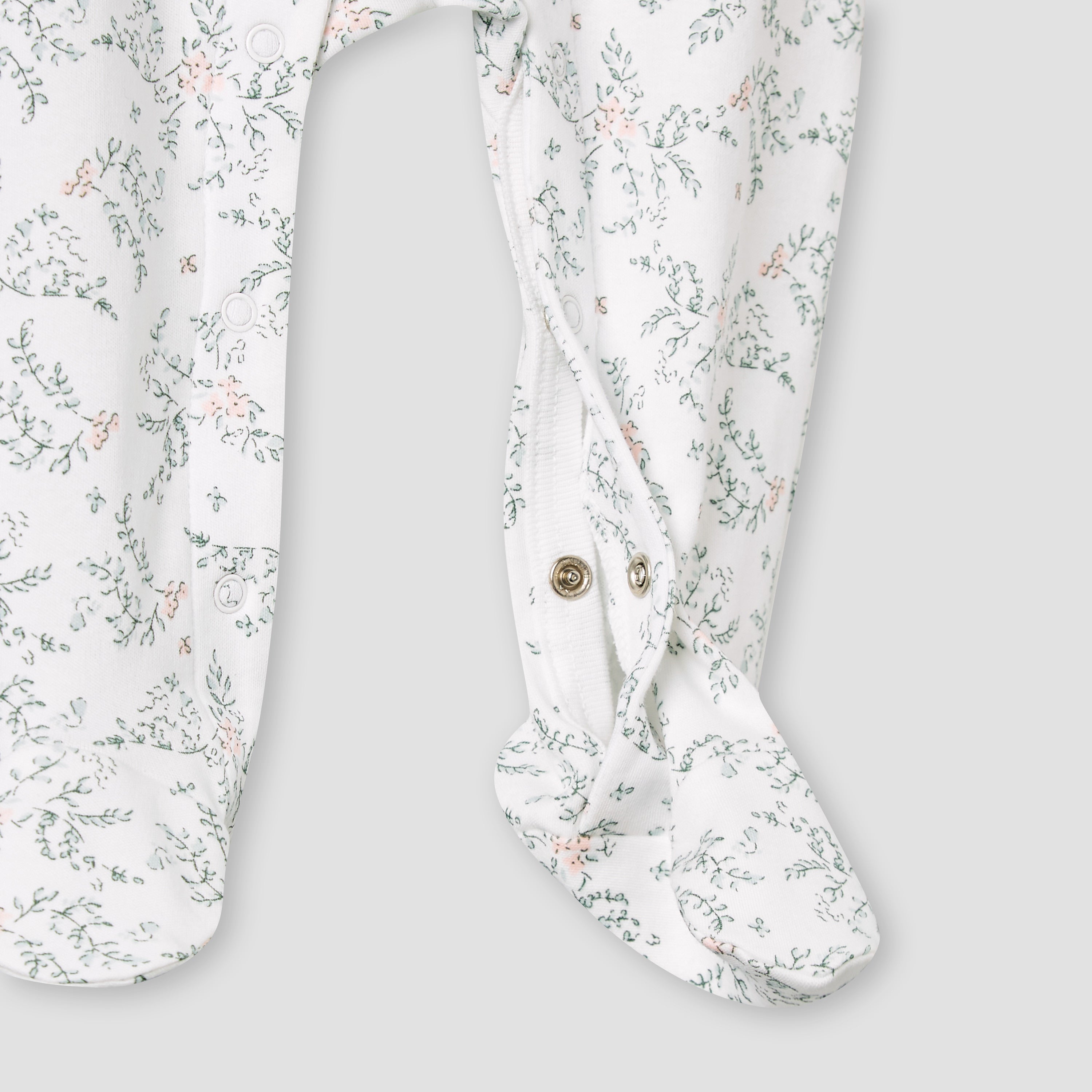 Giggles Cotton Round Neck Long Sleeves Sleepsuit with Floral Embroidery