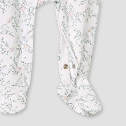 Giggles Cotton Round Neck Long Sleeves Sleepsuit with Floral Embroidery