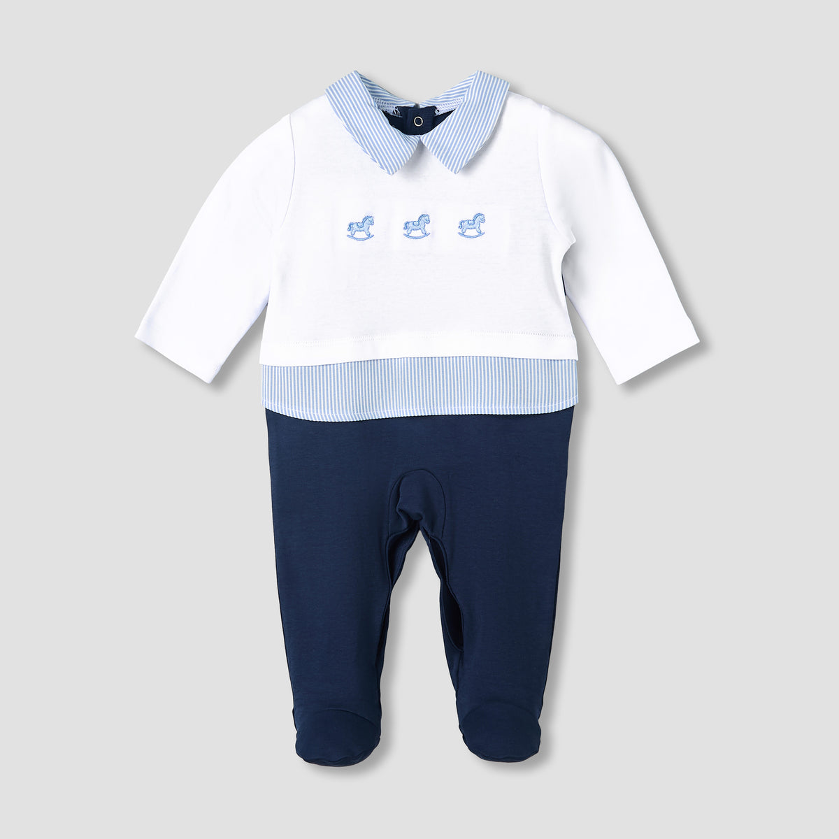 Giggles Cotton Collared Long Sleeves Sleepsuit with Horse Embroidery