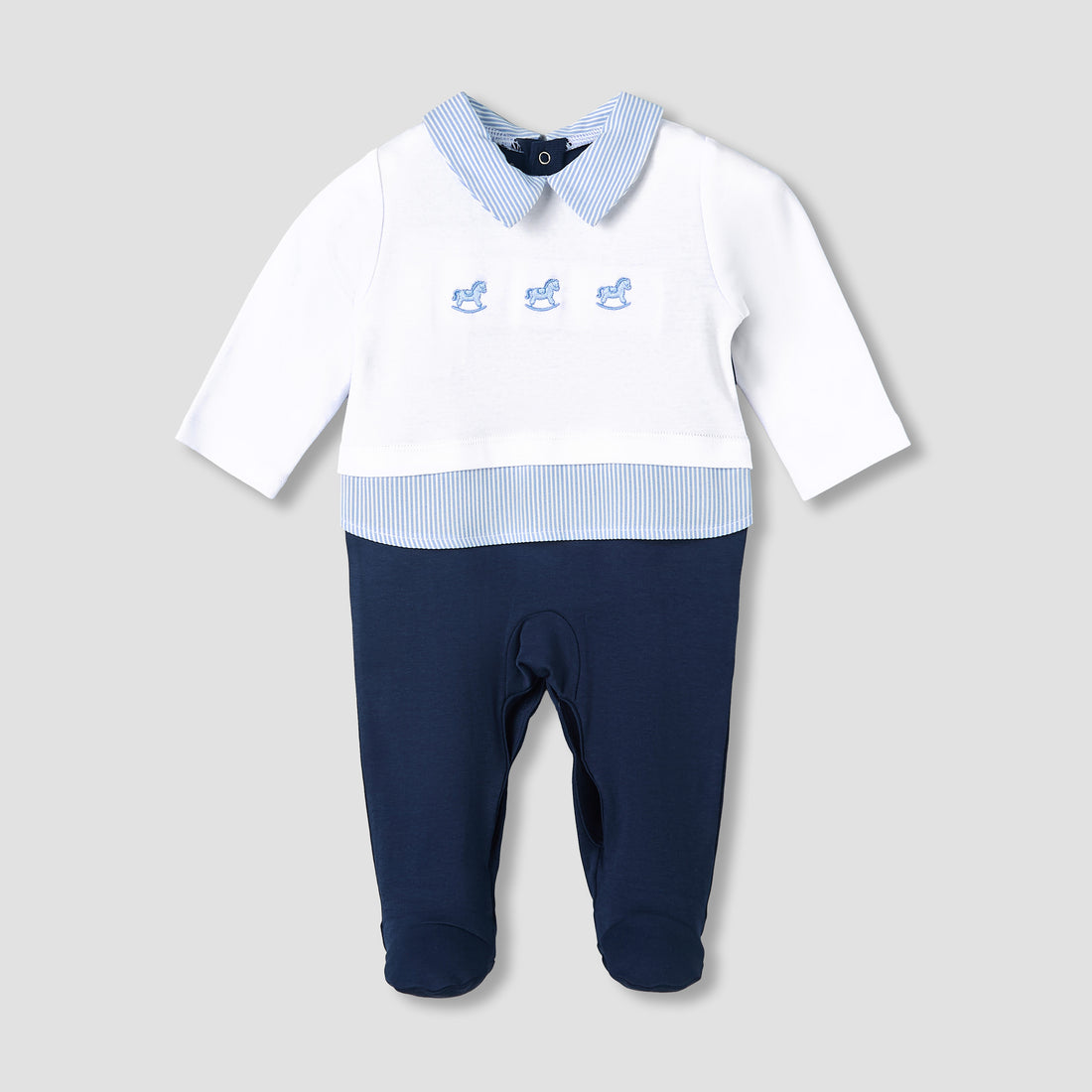 Giggles Cotton Collared Long Sleeves Sleepsuit with Horse Embroidery
